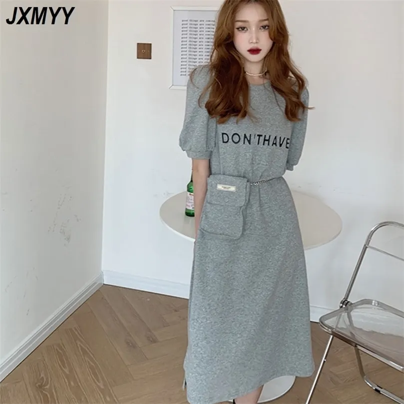 Summer Style Puff Sleeve Loose Slim Kirt Fashion Casual Plus Size Fat Mm Bag Dress Student Kirt Girl JxMyy 210412