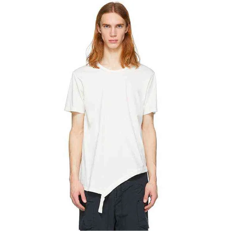 Ourlet oblique bord brut T-shirt déconstruit simple chemise à manches courtes noir et blanc confortable base en pur coton L220704