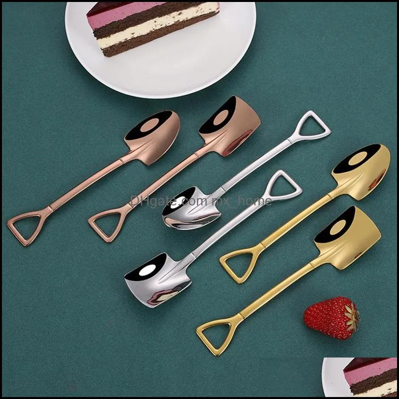 stainless steel spoon mini shovel shape coffee ice cream desserts scoop fruits watermelon square cusp head ladle wll752