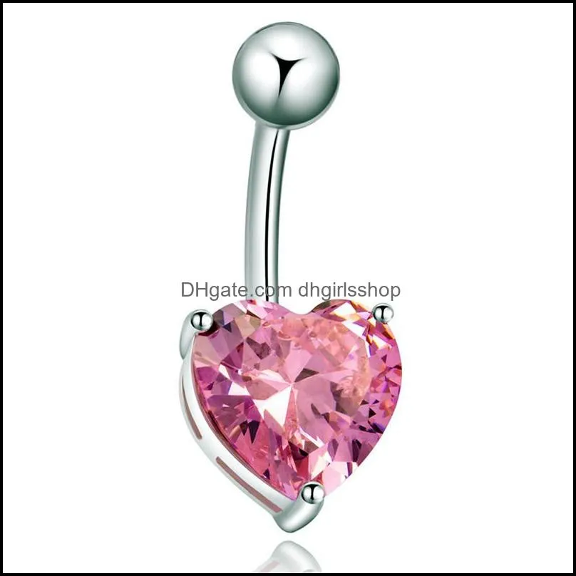 fashion body piercing jewelry gold / white gold plated heart zircon cubic bar ball navel belly button ring
