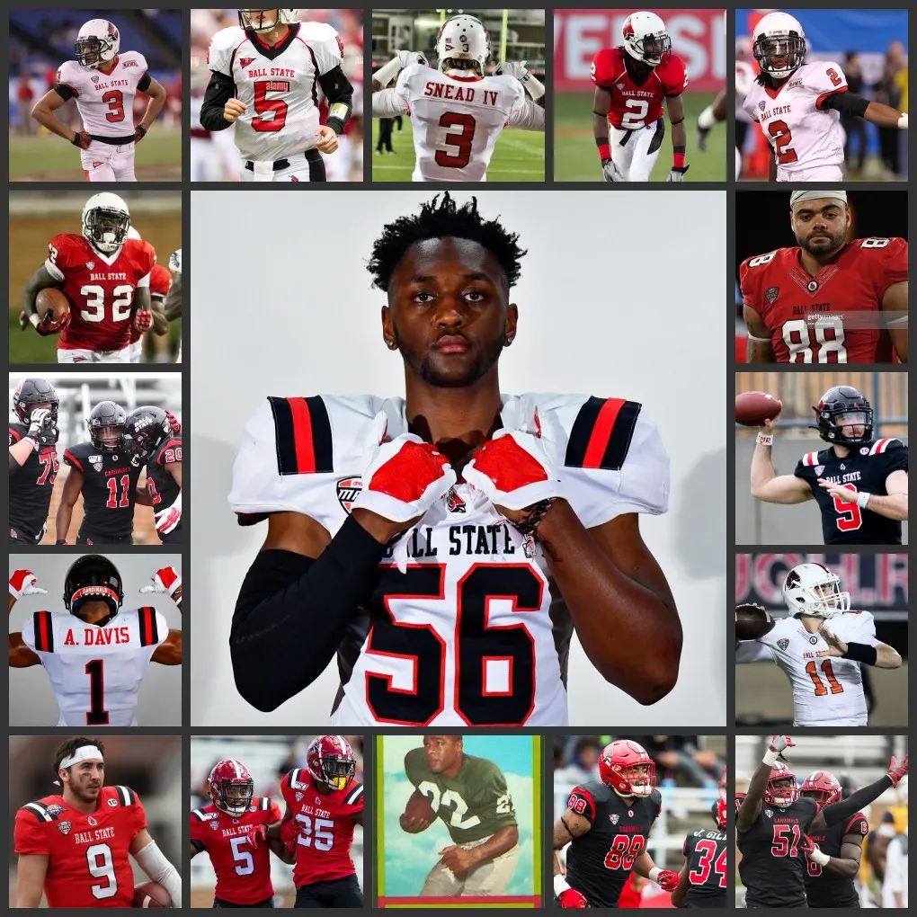 Ncaa Custom Ball State Cardinal Football Jersey 84 Chevalier Brenson 18 Kiael Kelly 34 Rico Barfield 82 Qian Magwood 55 Damon Kaylor