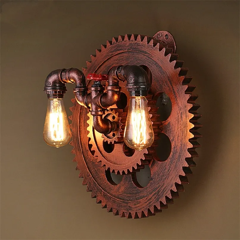 Lampe industrielle avec roue en bois e27, équipement pour Loft, salon, Bar, Restaurant, café, lumière Vintage, soutien-gorge, applique murale, 220705