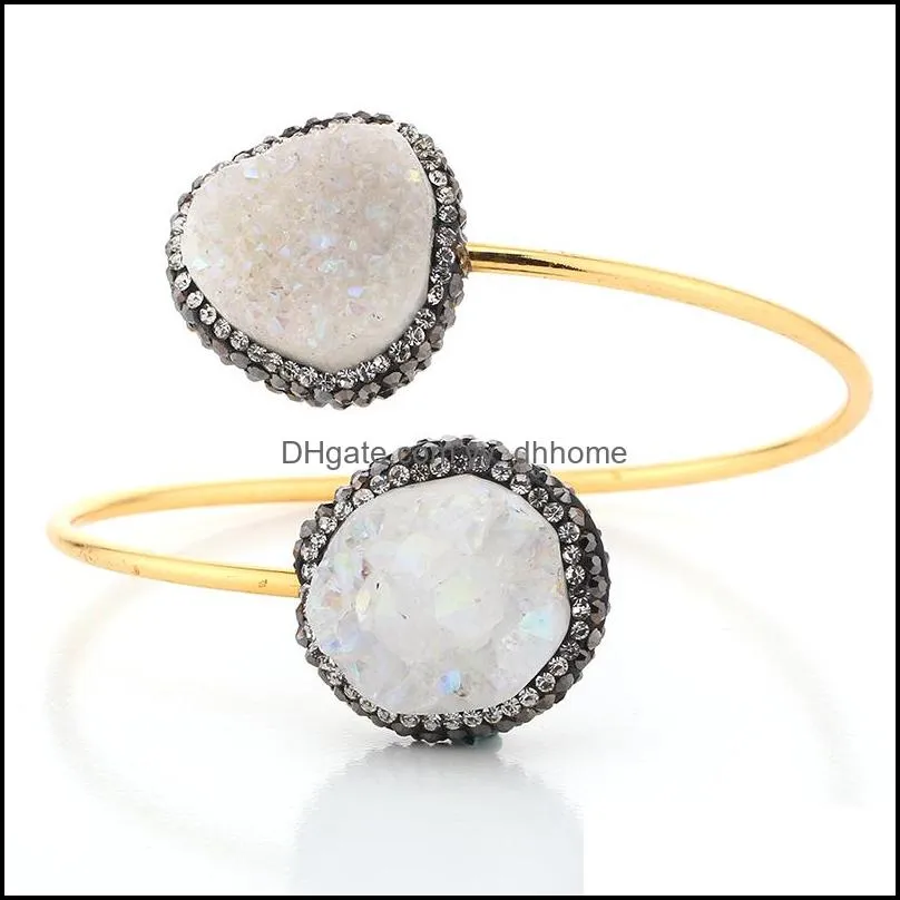Bangle Gold Color Bracelets Natural Stone Quartz Drusy Crystals Adjustable Charm Opening Bangle1