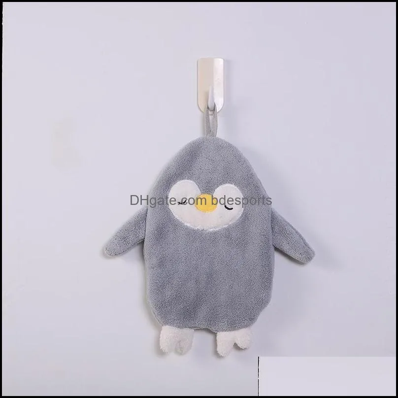 Hand Towel Coral Fleece Towel Cartoon Penguin Dry Cloth Hangable Soft Convenient Hand Towels Strong Absorbent Durable Kitchen To 78 J2