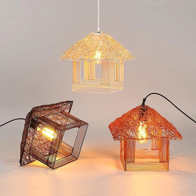 Pendant Lamps American Village Chandelier Weaving Cottage Living Room Lamp Bedroom Warm Creative Restaurant Bamboo Modern LampPendant