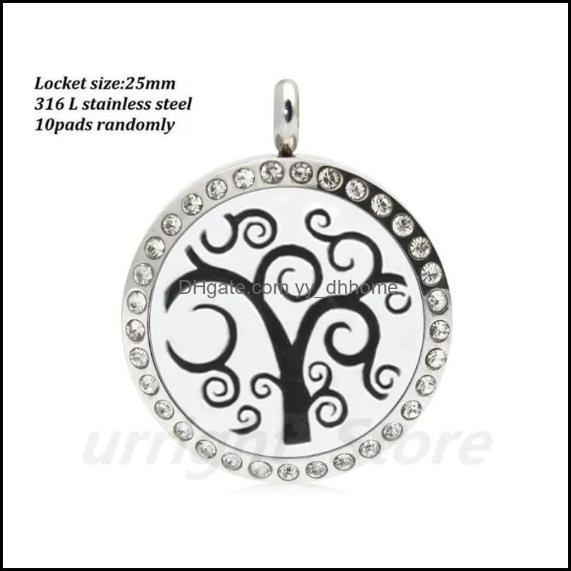 Crystal tree of life paws 316L stainless steel 25mm  oil Diffuser locket pendant diffuser necklace chain magnetic 10pad