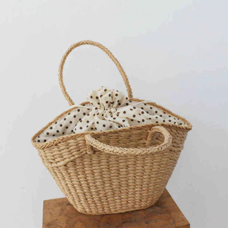 Beach Bags Ins Straw Bag Fashion Women`s Woven Paper Rope Wave Point Hand 220301
