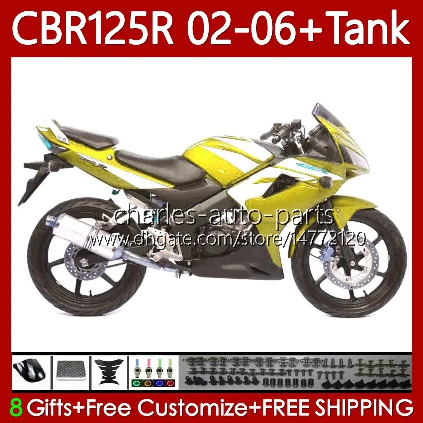 + Tankafdekking voor HONDA CBR-125 CBR 125 R CC 125R 2002-2006 Witgoud carrosserie 124NO.144 CBR-125R 125CC CBR125R 02 03 04 05 06 CBR125RR 2002 2003 2004 2005 2006 OEM FACKING