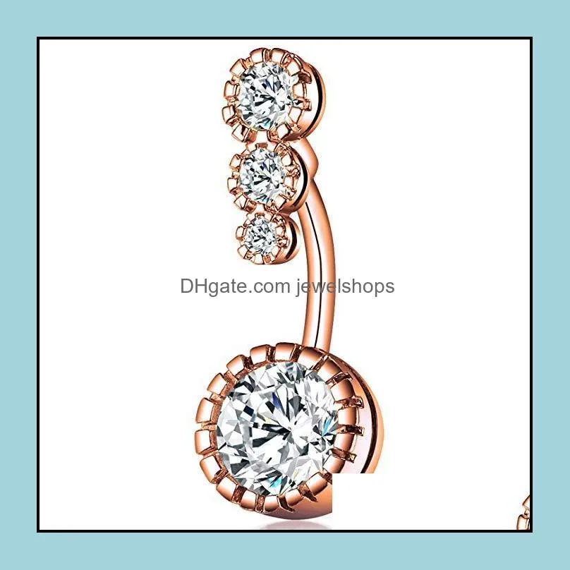Stainless Steel Pierced Navel Ring Round Inlaid Zircon Navel Studs Copper Buckle Body Piercing