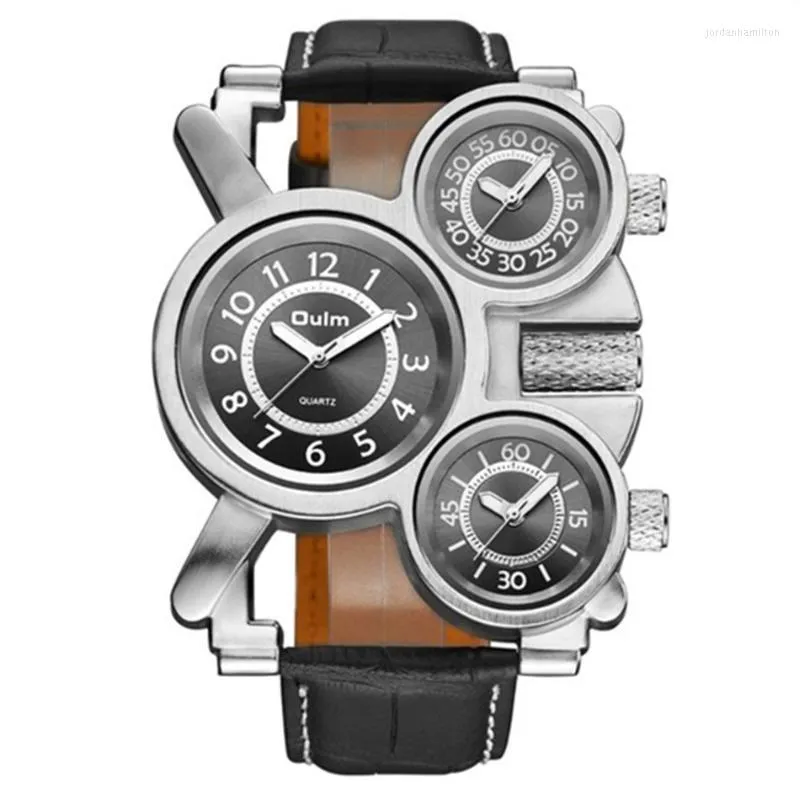 Armbandsur modedesigner märke oulm 1167 herrklockor av hög kvalitet läderband 3 japan movt kvarts casual watch montre homme mark