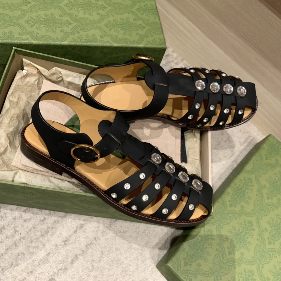 2022 summer new retro rhinestone braided toe sandals women