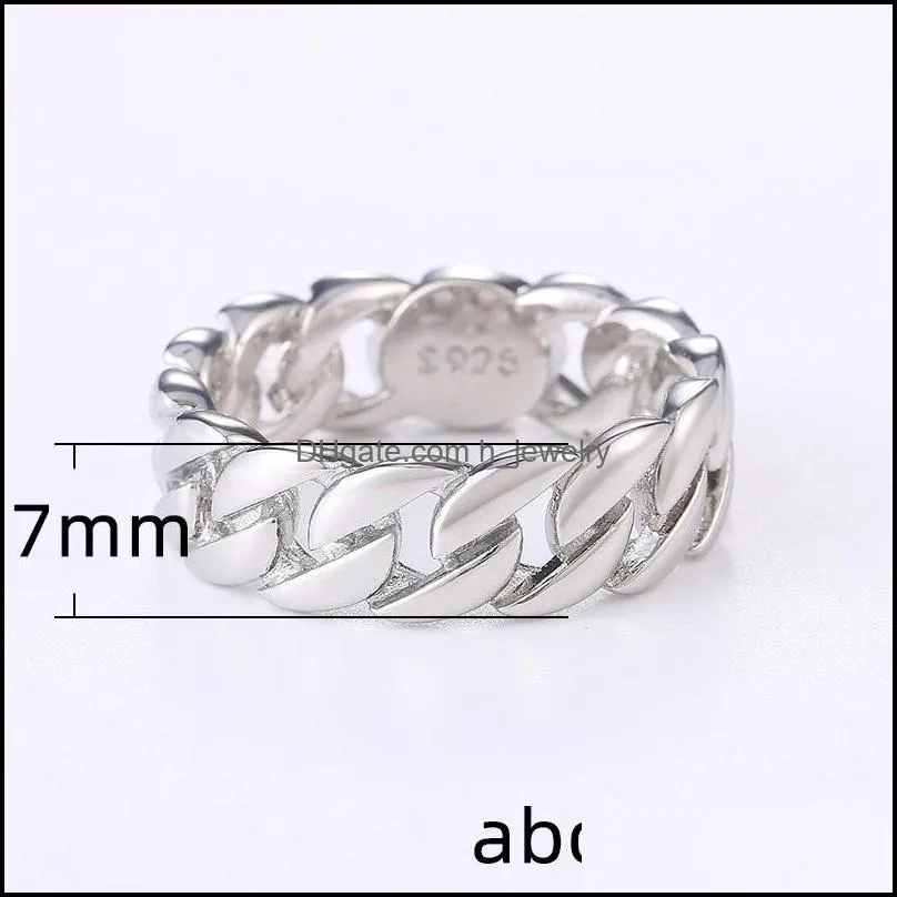 2021 Fashion Curban Link Chain Style Unsex Band Rings Personality Silver Gold Two Tones s925 Finger Ring For Men Women