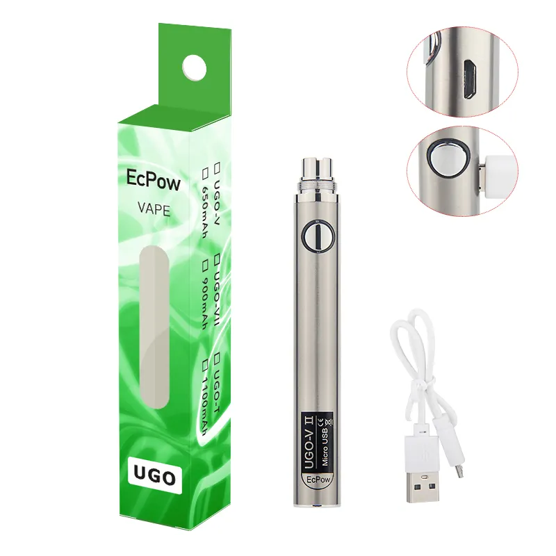 ugo v2 e cig micro usb passthrough vapesペンバッテリー蒸気蒸剤ペンエキガレットベイプバッテリー900mah 510スレッドバッテリー付きケーブル