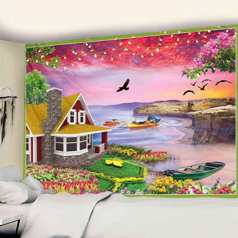 Tapisserie belle plage falaise grand tapis mural paysage naturel Hippie suspendu