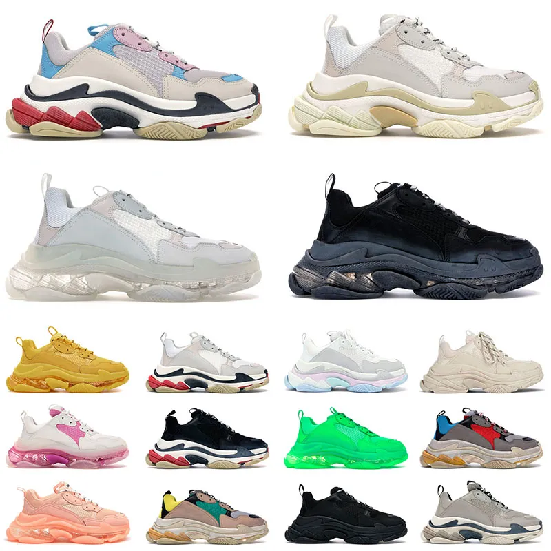 2022 Triple S Designer Casual Chaussures Hommes Femmes Clear Sole Triple Blanc Néon Vert Rose Jaune Bleu Arc-En-Beige Sport Baskets Formateurs