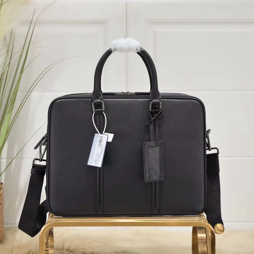 Men Briefcase Black Leather shoulder Handbag Business Laptop Bag Messenger top handle Tote Luggage Computer case with adjustable removable strap