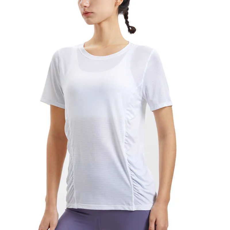 lu-40 Vêtements de yoga Hauts pour femmes Beau chemisier arrière Lâche Respirant Séchage rapide T-shirt de sport Courir Entraînement Fitness Chemise à manches courtes