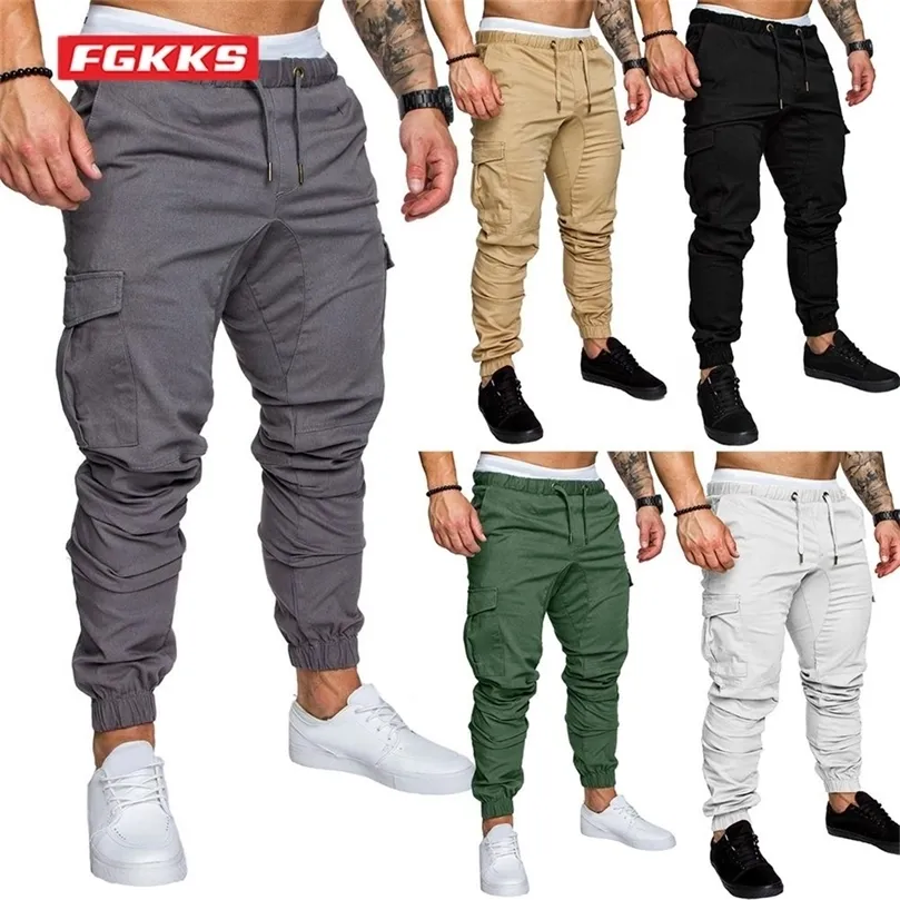 FGKKS Male Trousers Mens Joggers Solid Multi-pocket Pants Sweatpants Men Pants Hip Hop Harem Joggers Pants 220509