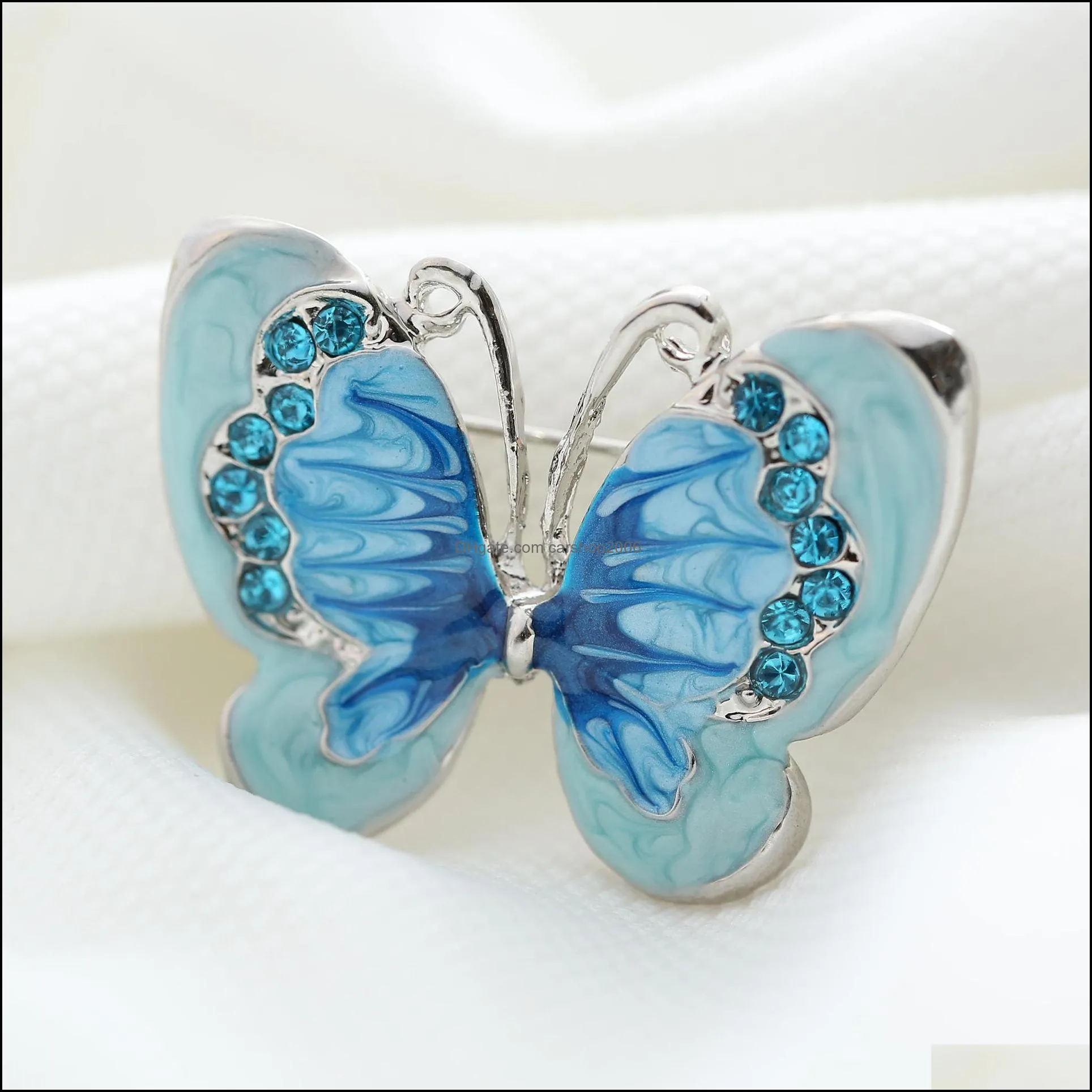 Fashion Butterfly Rhinestone Crystal Brooches Pin White Enamel Insect Weddings Party Brooch Pins Women Jewelry