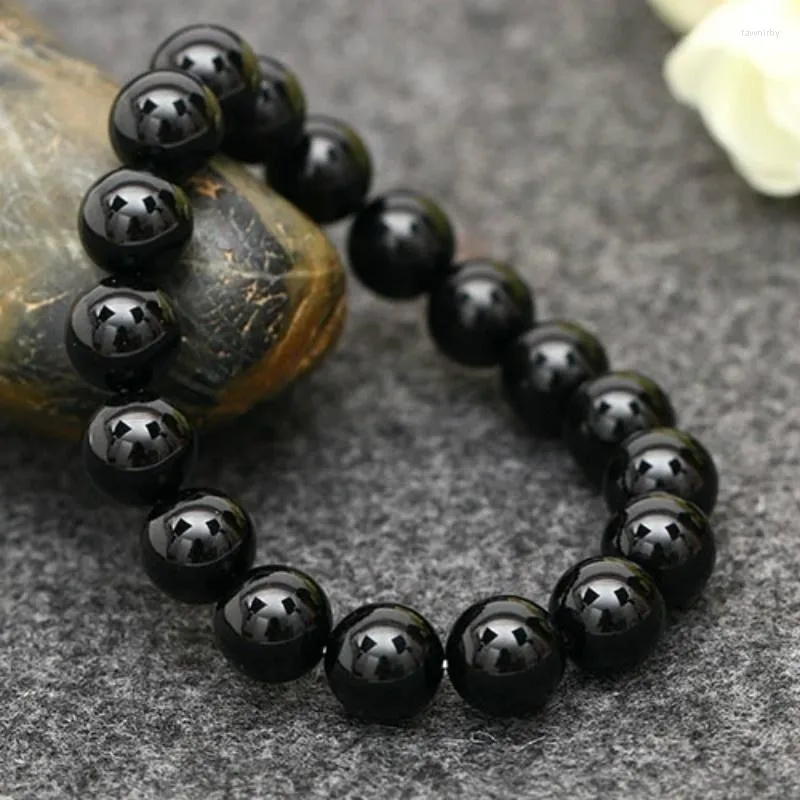 Fili di perline Bracciale con tormalina nera naturale 6 8 10 12mm Perline di pietra Gem Energy Uomo Yoga Regalo fatto a mano da donna Fawn22