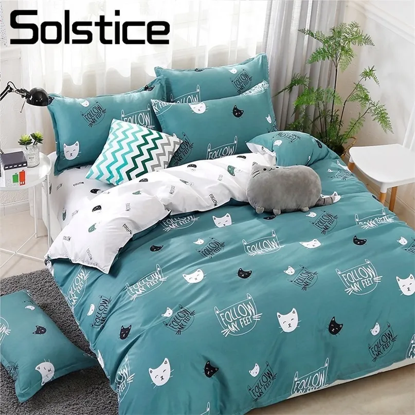 Solstice Home النسيج السماوي لطيف Cat Kitty Cover Cover Cover Case Case Boy Boy Kid Teen Girl Bedding Coverts مجموعة الملكة الملكة توأم 220513