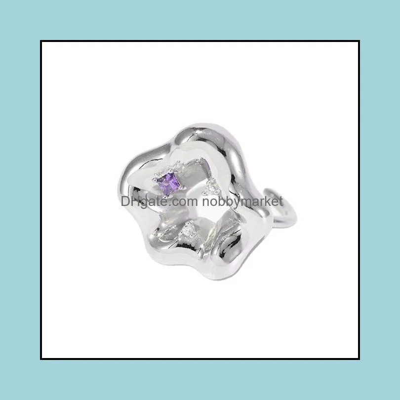 Solid 925 Sterling Silver Geometric Cubic Zirconia Ring for Women Morning Glory Flower Wedding Ring White Gold Plated Jewelry