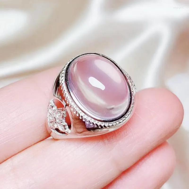 Anéis de cluster por jóias homens anel natural real rosa quartzo flor 11ct grande pedra preciosa 925 prata esterlina t20233 rita22