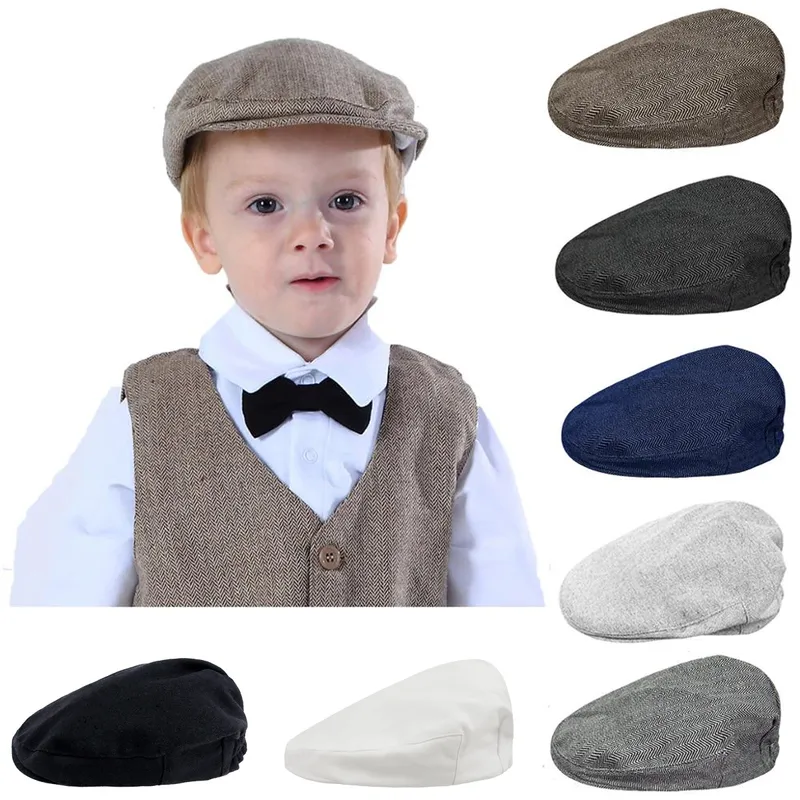 Baby Boys Herringbone Flat Hat barn barn elastiska basker hattar barn Sboy Cap Toddler Lid Vintage Driver Caps 220630