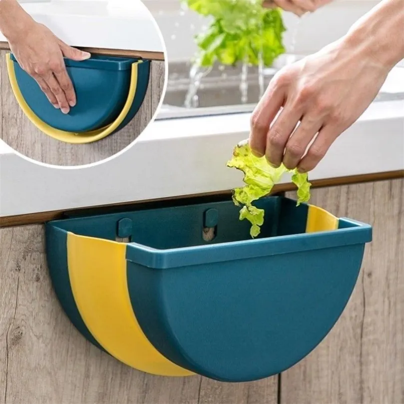 Portable Hanging foldable Trash Can Kitchen Household Wall Mounted Storage Bins Office Wastebaskets Truck-mounted Box 220408
