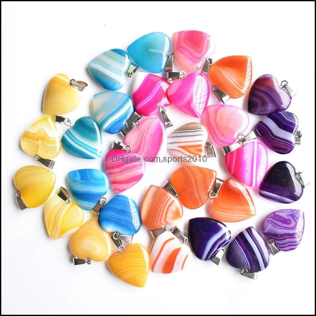 mix natural stone stripe agates heart pendants fashion healing charms pendulum necklace making accessories wholesale