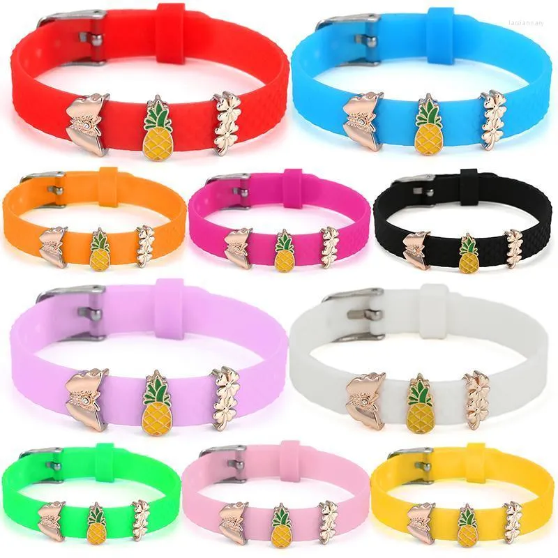 Brins de perles papillon ananas fleur perles maille bracelets avec breloque en chaîne réglable en silicone pour femmes bijoux offre spéciale Lars22