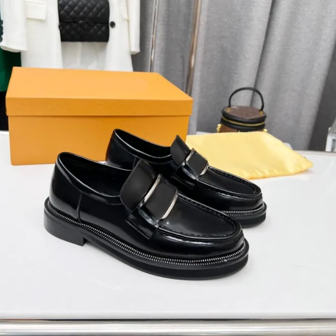 Platform Loafers for Women Soft Cowhide Leather Sneakers with Shiny Round Toe Chunky Black Bottom and Comfort Rubber Sole Designer Moccasins for