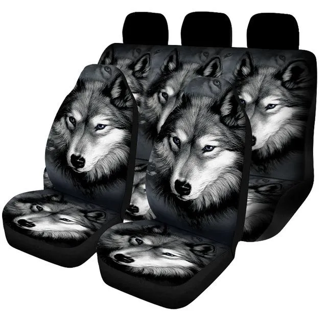 Capas de assento de carro Aimaao Wolf Print Cover Conjunto completo Universal Fit Comfort Bucket e protetores de banco para SUV TruckCar