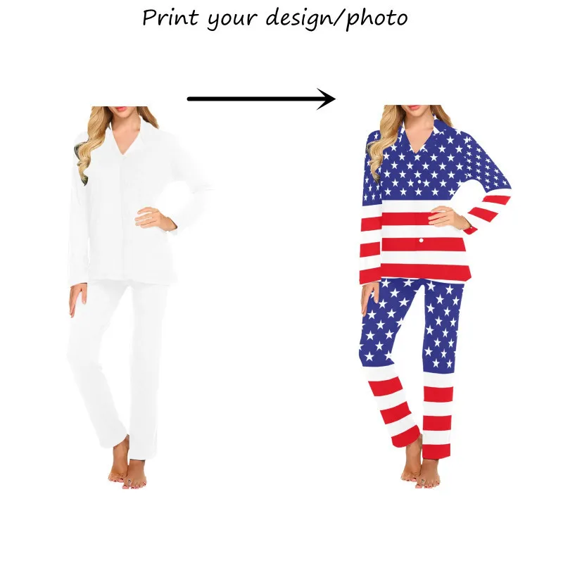 Spersonalizowane kobiety długie piżama ustawione poziome paski Flaga Flaga czarnuchowa odzież sutowa dla kobiet Pajama Prezenty urodzinowe 220621