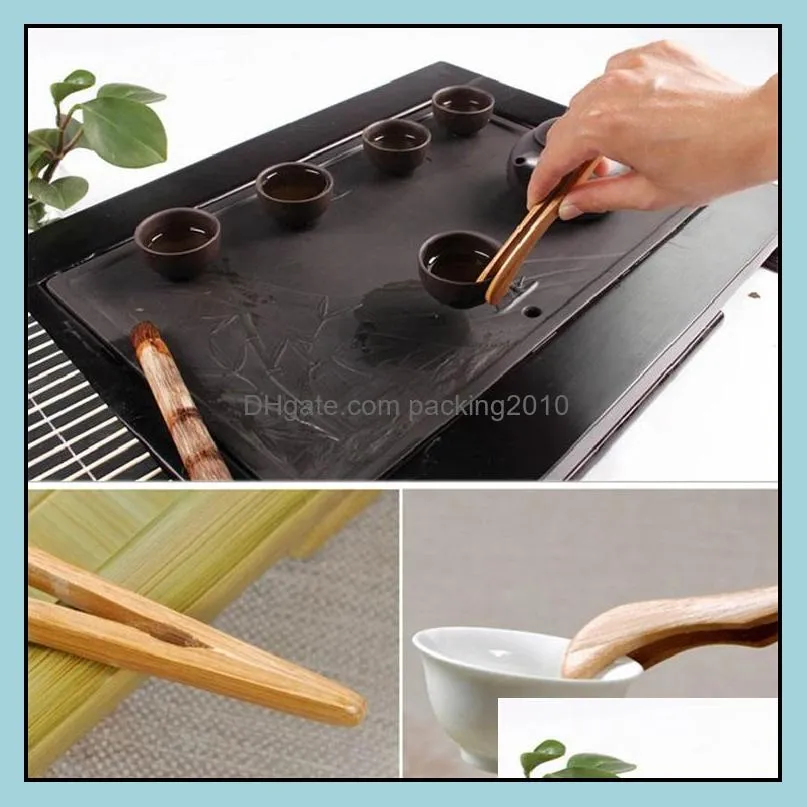 Natural Bamboo Tea Clip Handmade Tea Tweezer Chinese Wooden Kongfu Tea Tools Multifunction Bacon Salad Sugar Food Toast Tongs HHA3298