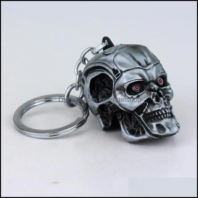 10pcs/Lot Fashion Keyrings Jewelry Silver Pendant Movie Terminator Skeleton Mask Keychain Skull Key Ring for Men Car Key Chain
