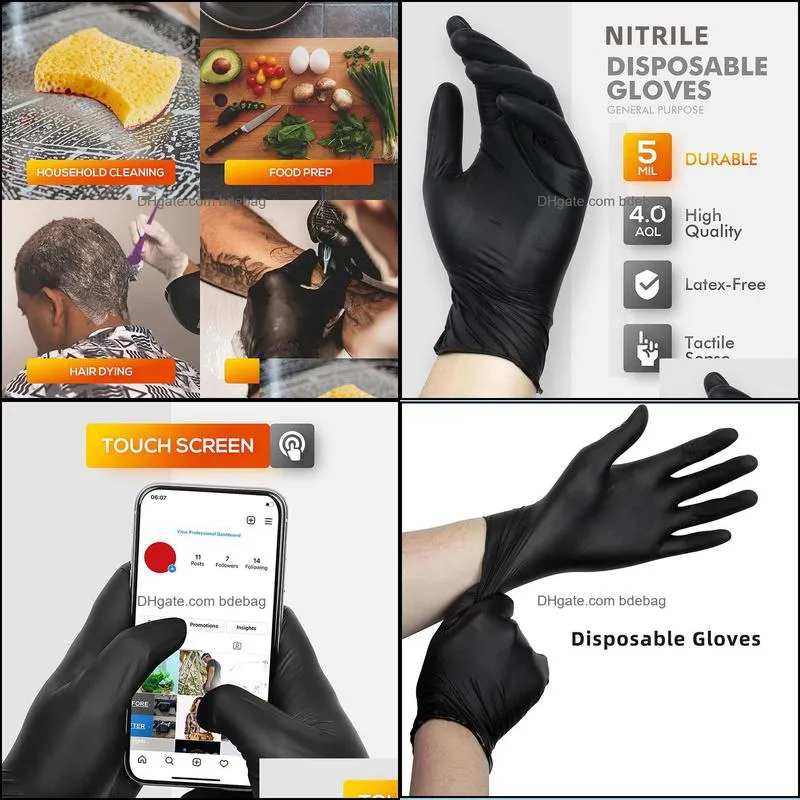 Black Nitrile Disposable Gloves 100pcs 1lot Latex Protective Glove Universal Household Garden Cleaning for Food Prep Hair Dye Tattoo