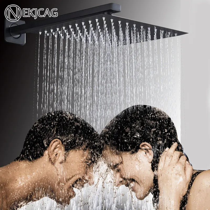 Black Bathtub Shower Rain Sprayer 304 Stainless Steel Square Shower Head High Pressure Bathroom Top Sprinkler 201105