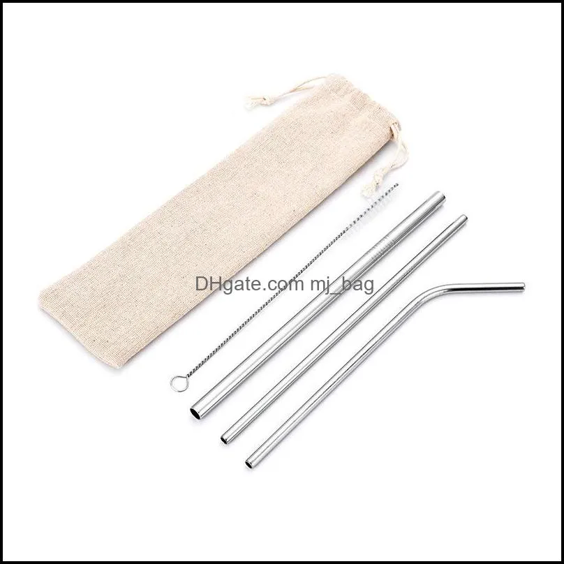 resuable straw set stainless steel 304 metal straws with cleaning brush burlag bag packing free combination 4+1 kit kichen drinkware accessories