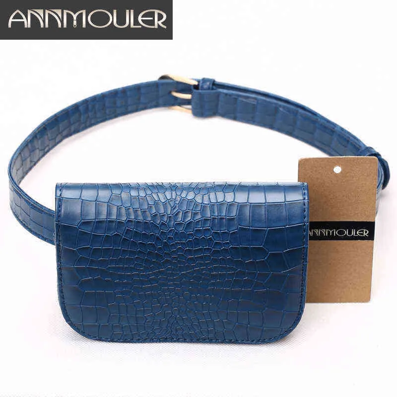 Annmouler Fashion Candy Corle Color Sag Alligator Pattern Women Pack Black Регулируемый женский пояс PU Смешные сумки 220531