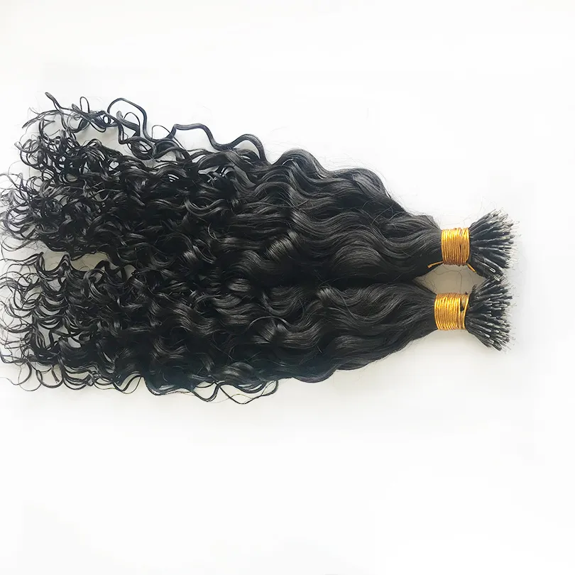 Water Curly Nano Ring Human Hair Extensions For Black Women 100 Strands 100 Remy Hairs Natural Color4563021