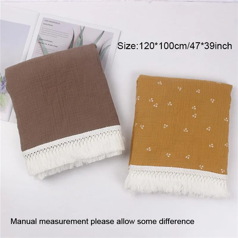 Cotton Baby Muslin Swaddle Blanket Newborn Bath Towel Crib Tassel Blankets Double Gauze Soft Baby Wrap Infant Quilt Feeding Burp Cloth Photo Props HY0364