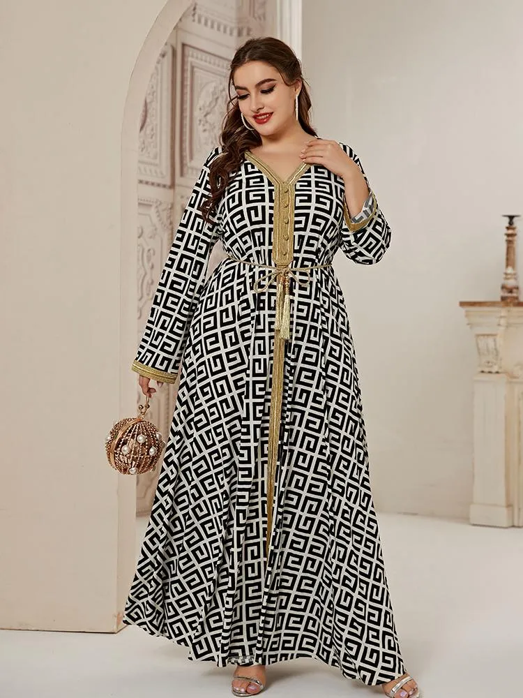 Plus Size Vestidos 2022 Abaya Outono Mulheres Mulheres Lady Grande Moda Elegante Stitching Ramadan Maxi Dress CN (Origem)