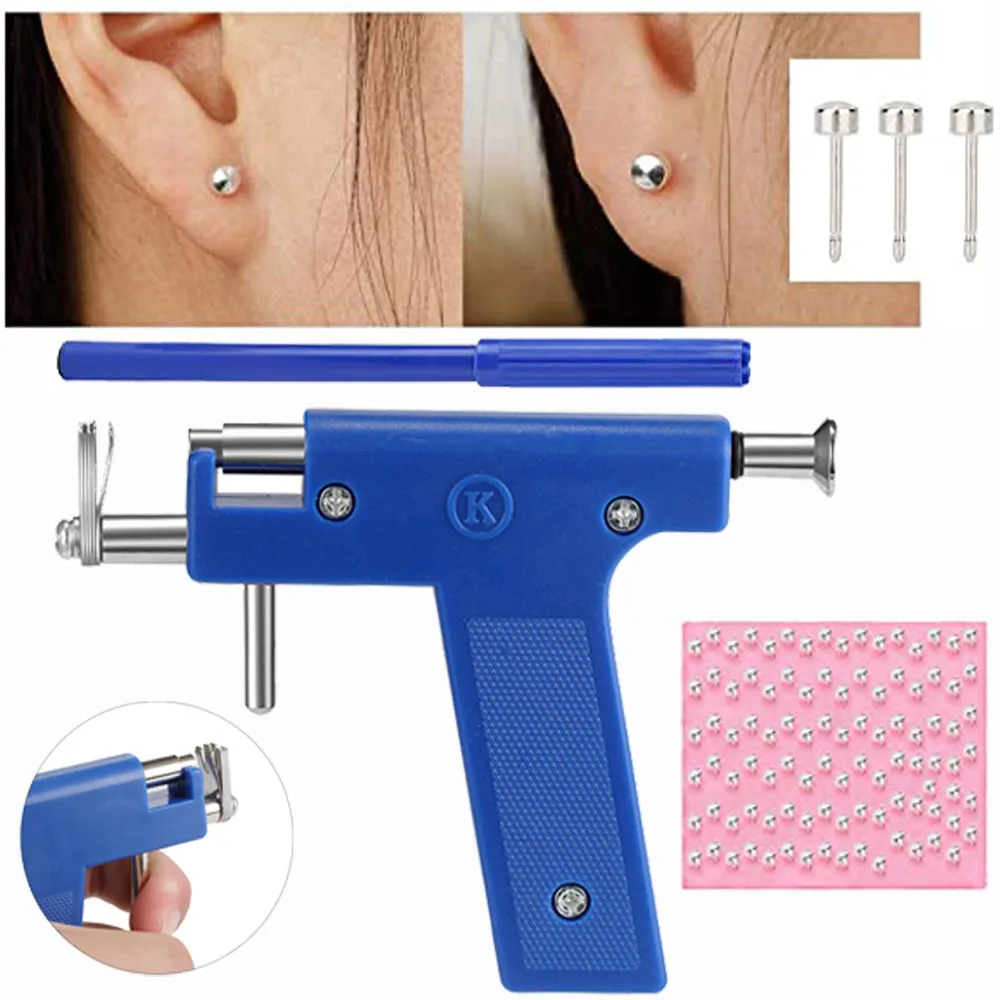 Professionele oorpiercing pistoolmachine 98-delige oorstekers Stalen oorneus Navel Body Kit Safety Pierce Tool