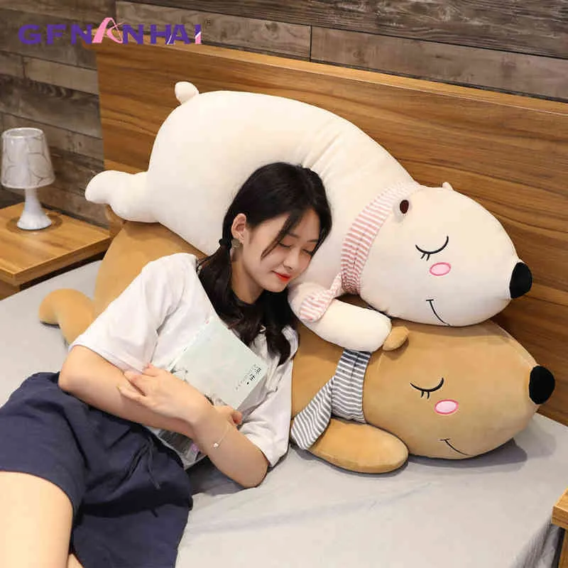 PC CM Kawaii Sleeping Polar Bear Hugsかわいいぬいぐるみのソフトアニマルドール枕誕生日プレゼント子供J220704