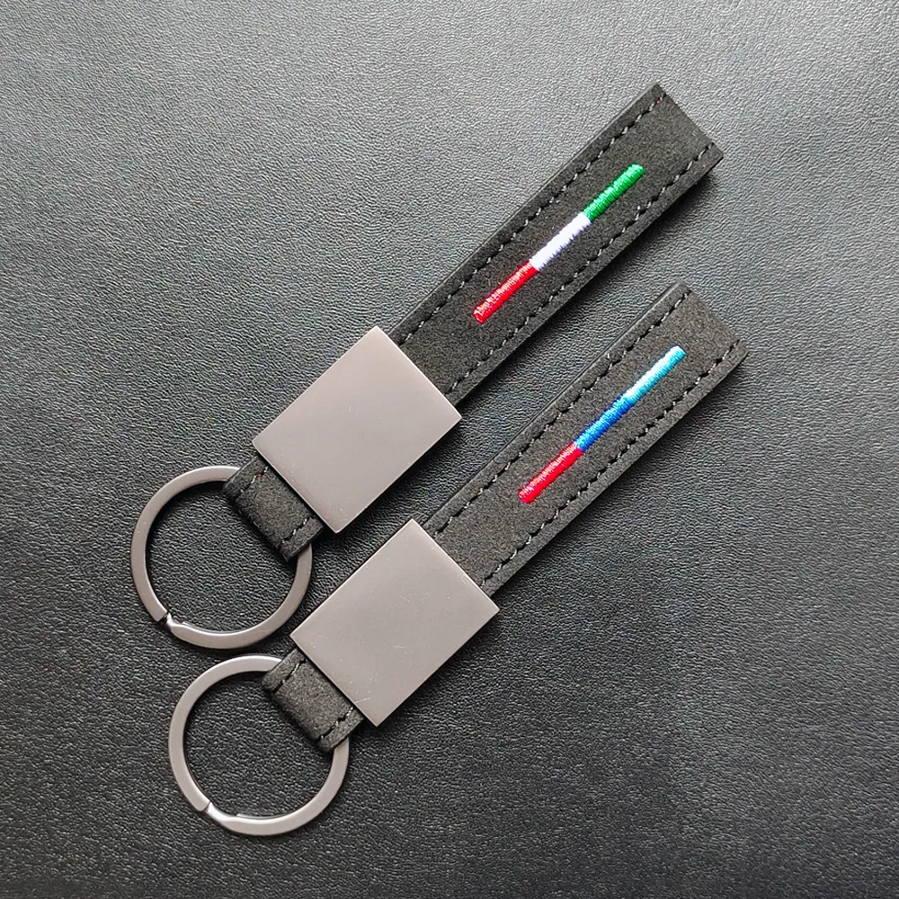 Porte-clés de voiture en cuir noir en daim brodé 3 couleurs adapté à BMW Jaguar Land Rover pendentif clé cadeaux unisexe porte-clés cadeaux d'anniversaire