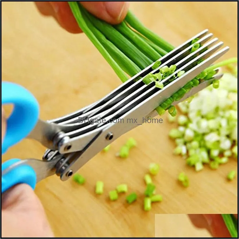 stainless steel scissors cooking tools kitchen accessories knives 5 layers scissor sushi shredded scallion cut herb spicesscissors