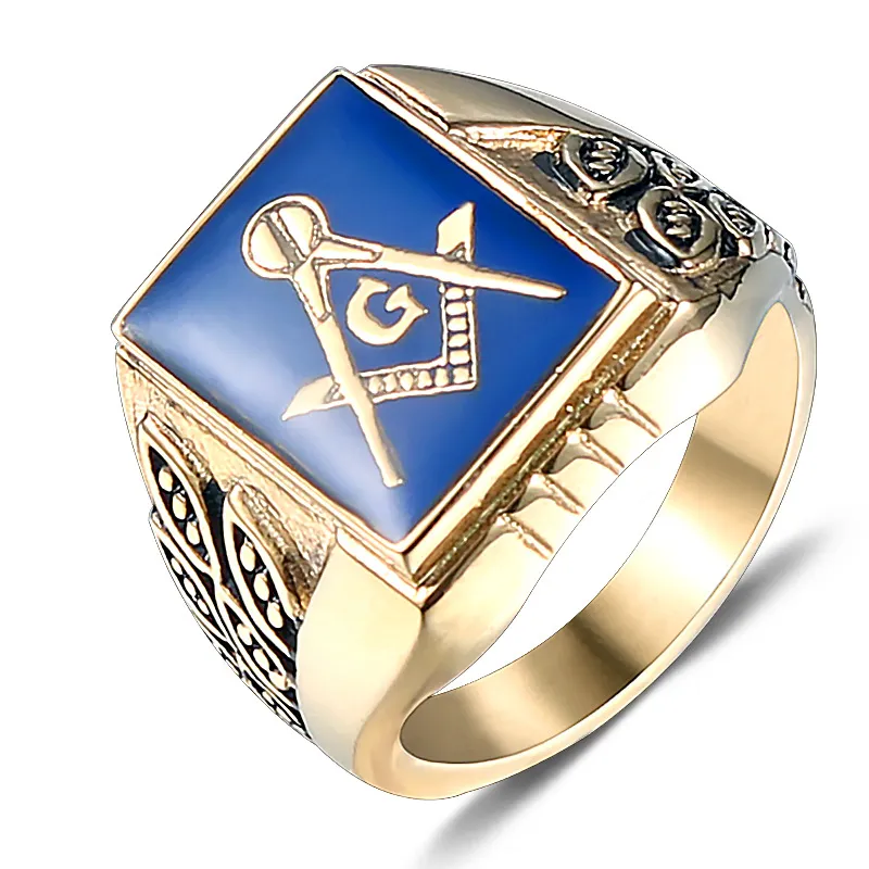 Bague homme acier inoxydable freemaoson maçonnique franc maçon maçonnique emblèmes Punk rétro homme bijoux époxy bagues bijou Homme Cadeau