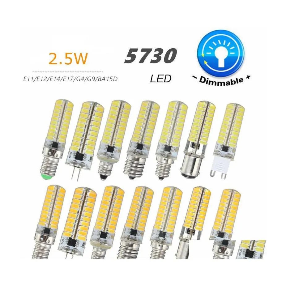 Led Bulbs Dimmable Light Bb G4 G9 E11 E12 E14 E17 Ba15D 5730 Smd 80 Lamp Sile Lighting Pure Warm White Ac110V 220V Drop Delivery Ligh Dhzae