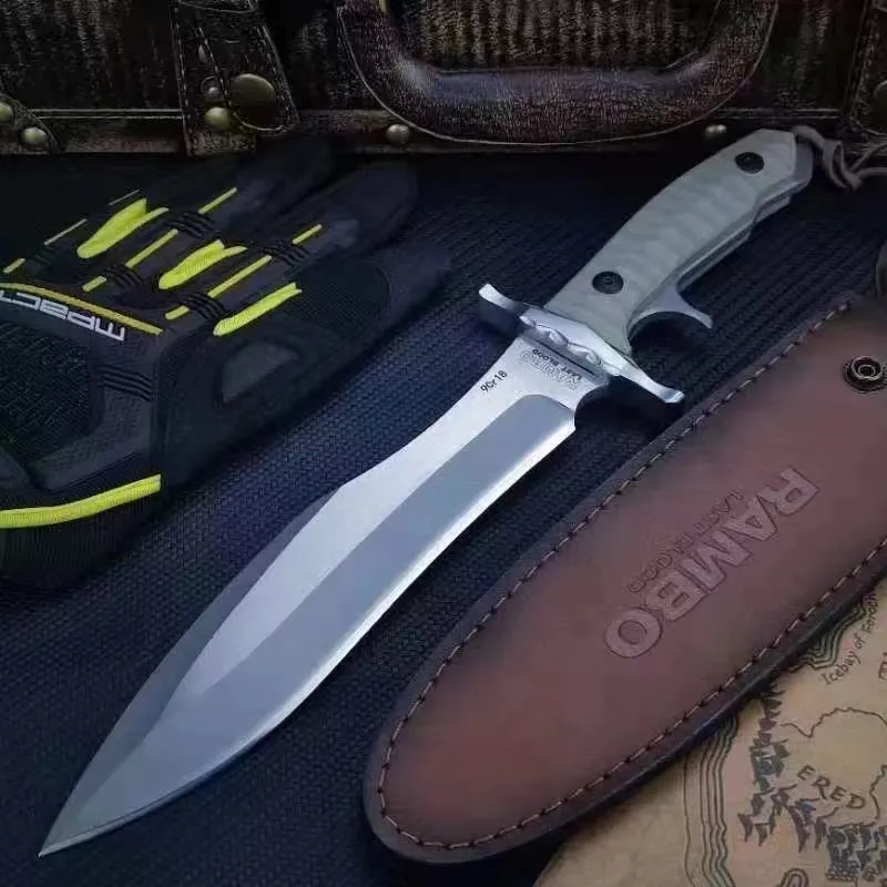 9Cr18Mov Blade G10 Handle Tactical Fixed Blade Knife For Outdoor Hiking